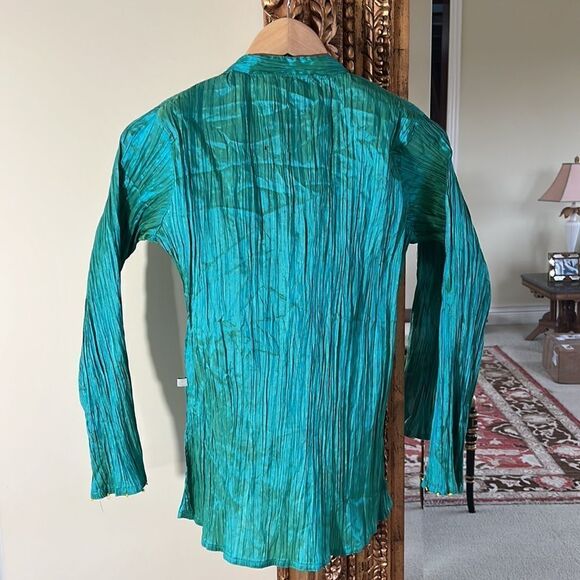Women’s Indian Hand-Embroidered Kurti Tunic Top Size Small Teal Long - Picture 6 of 7